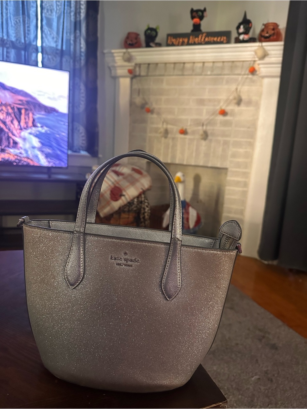 kate spade silver glitter tote